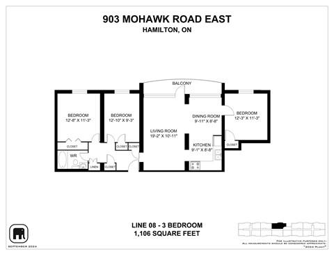 Floor plan for 3 beds, 1 bath